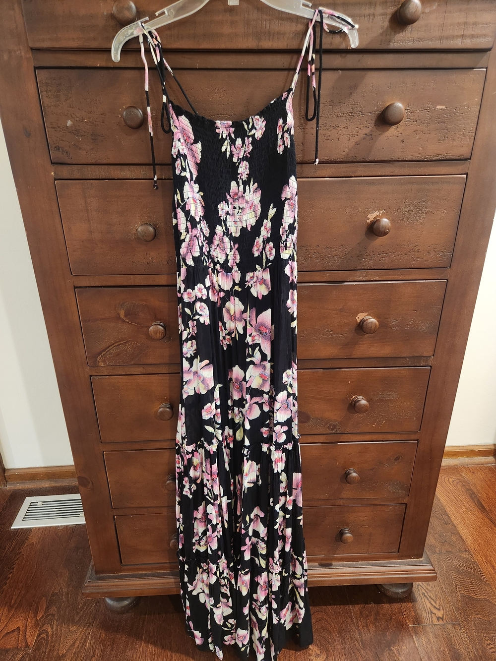Floral Black Maxi Dress with Pink Bloom Print